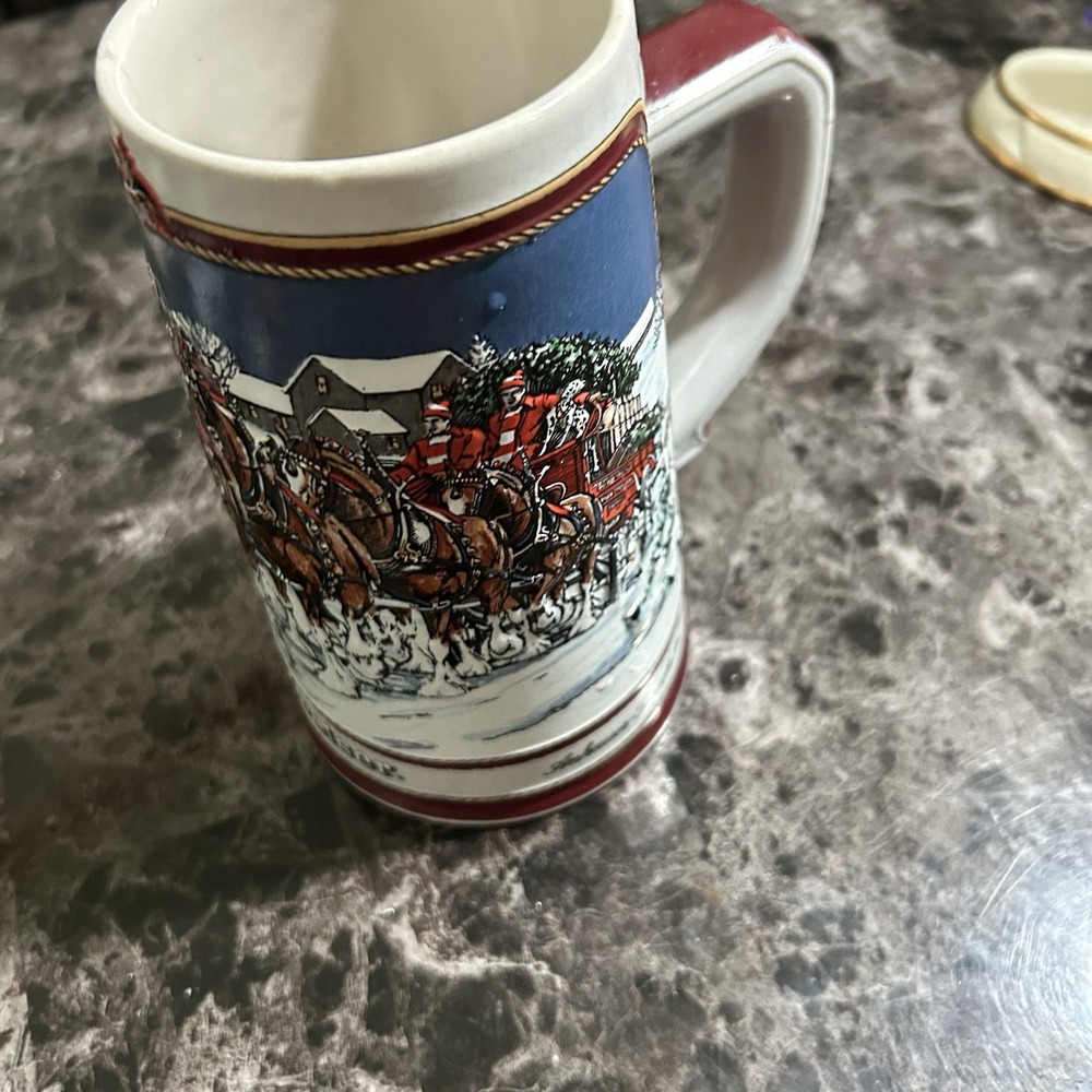 1989 Budweiser Holiday Beer Stein – Clydesdales Winter Scene – Ceramarte Brazil